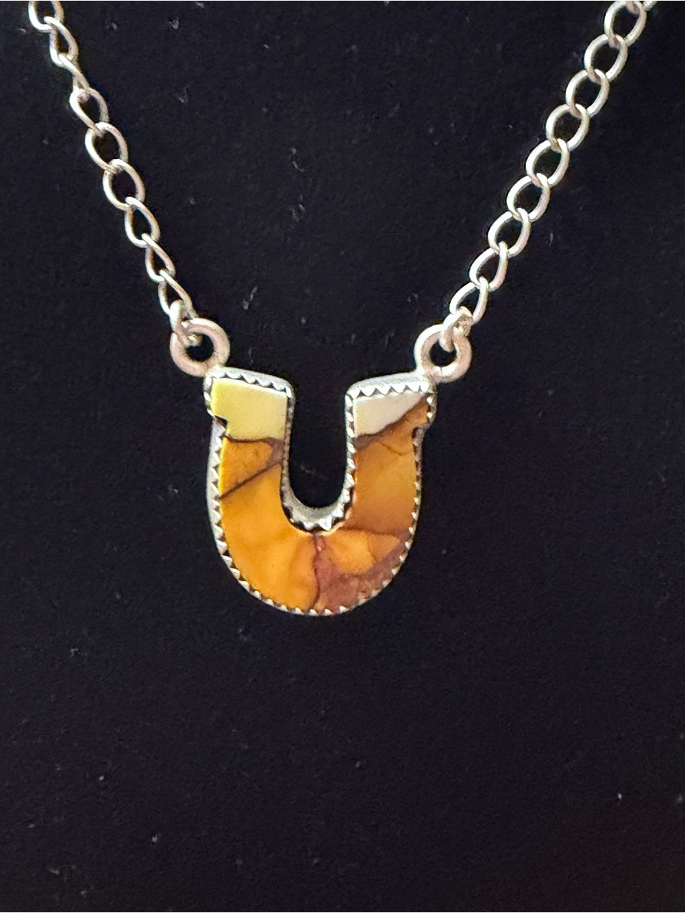Sterling Silver Horseshoe Pendant Necklace with Honey Dahlia Stone